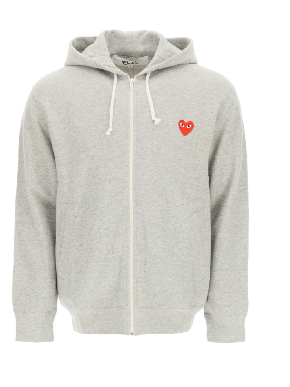 Comme des Garçons PLAY Light Gray Zip Hoodie with Red Heart